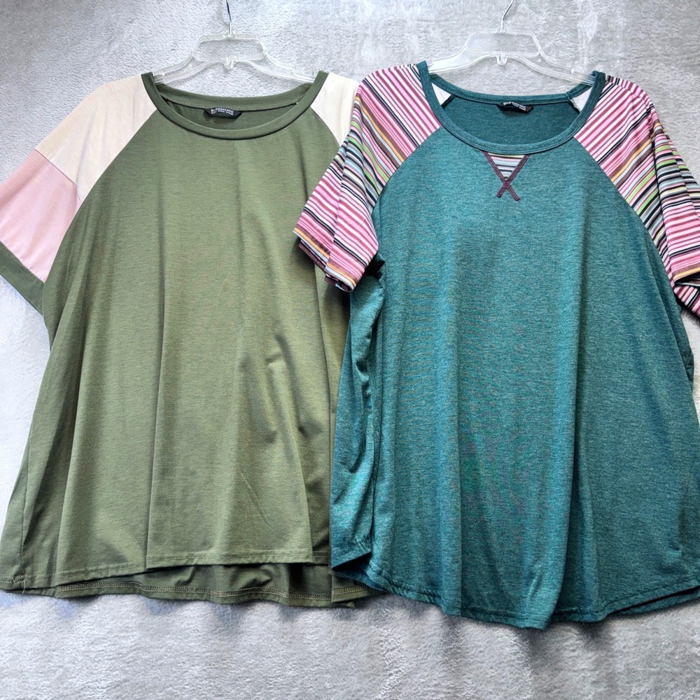 BloomChic Green & Teal Short Sleeve Raglan Tops